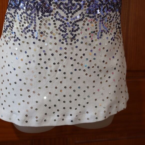 Dots Sequin Sleeveless Blue and White Tank Top - Picture 6 of 9